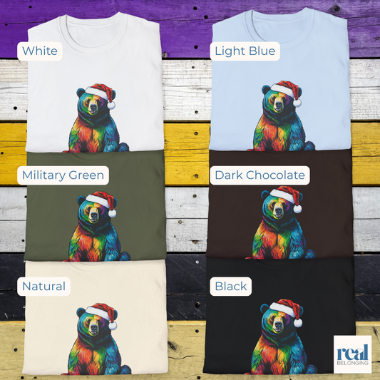 Rainbow Bear Santa Hat T-shirt