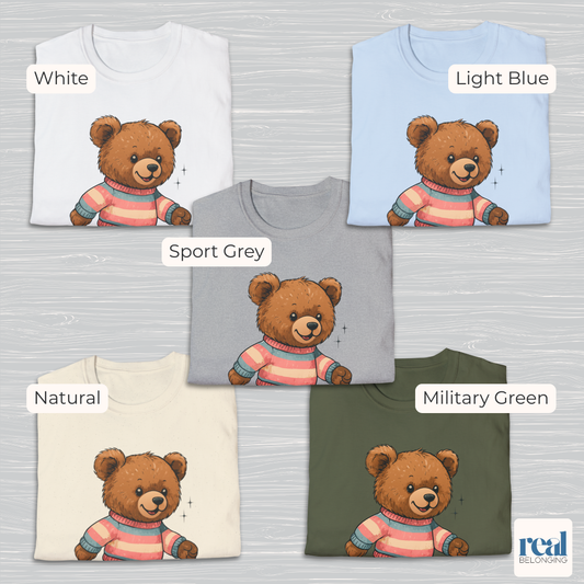 Adorable AF Teddy Bear in Blue & Pink Sweater T-shirt