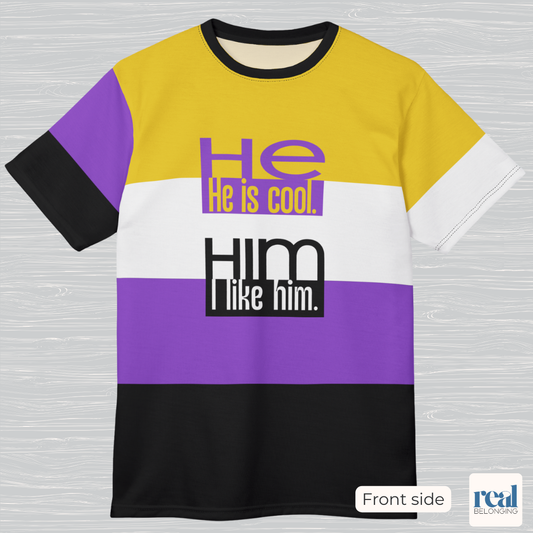 HE/HIM — All-Over Print Non-Binary Pride Shirt