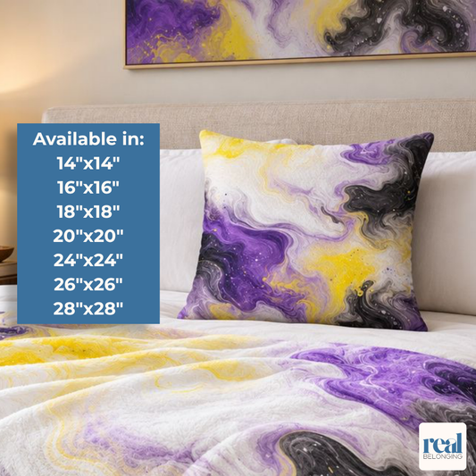 Non-binary Watercolor Marble Swirl Throw Pillowcase