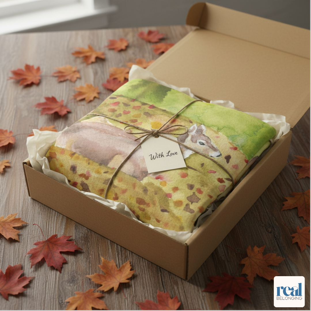 "Deer in Autumn" Watercolor Art Velveteen Plush Blanket