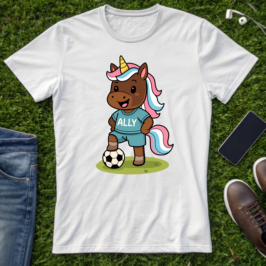 Printify T-Shirt Ally Unicorn Soccer Player T-shirt for Trans Athletes and Allies