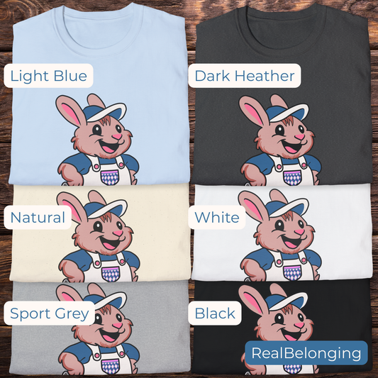 Real Belonging T-Shirt Adorable AF Fat Rabbit T-Shirt | Puberty Bunny in Overalls | Inclusive Queer & Transmasc Shirt