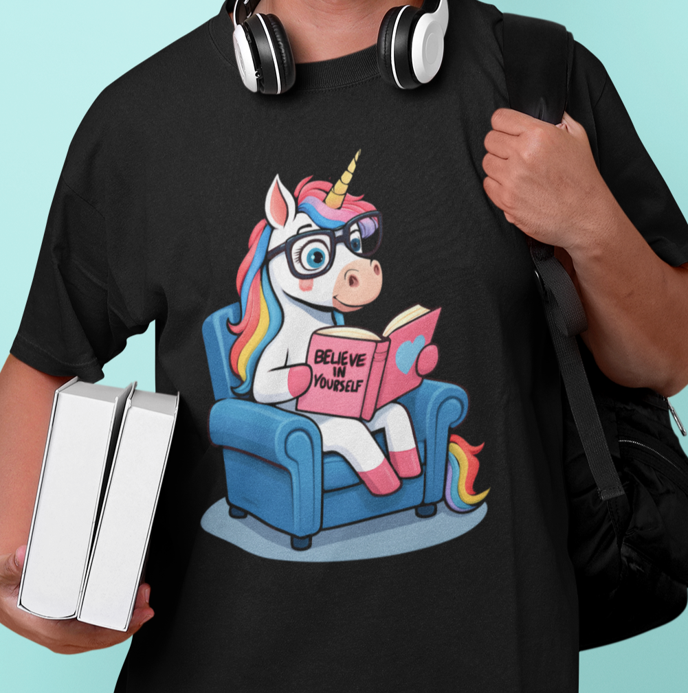 Real Belonging T-Shirt Black / S Unicorn Believe in Yourself Reading T-Shirt