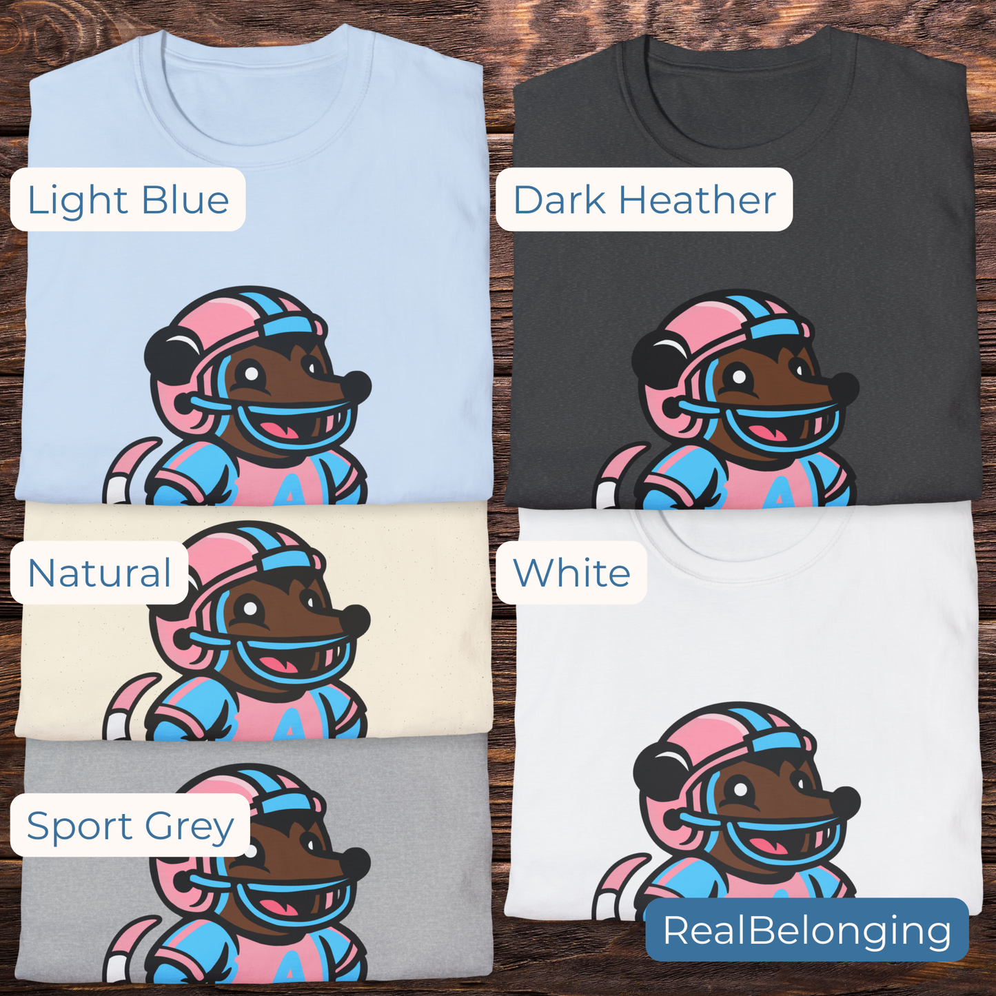 Real Belonging T-Shirt Light Blue / S / Brown Adorable AF Football Possum T-Shirt | 4 Fur Color Choices | Team Trans
