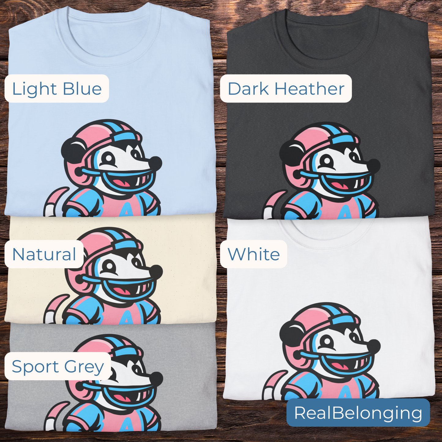 Real Belonging T-Shirt Natural / M / White Adorable AF Football White Possum T-Shirt | Team Trans