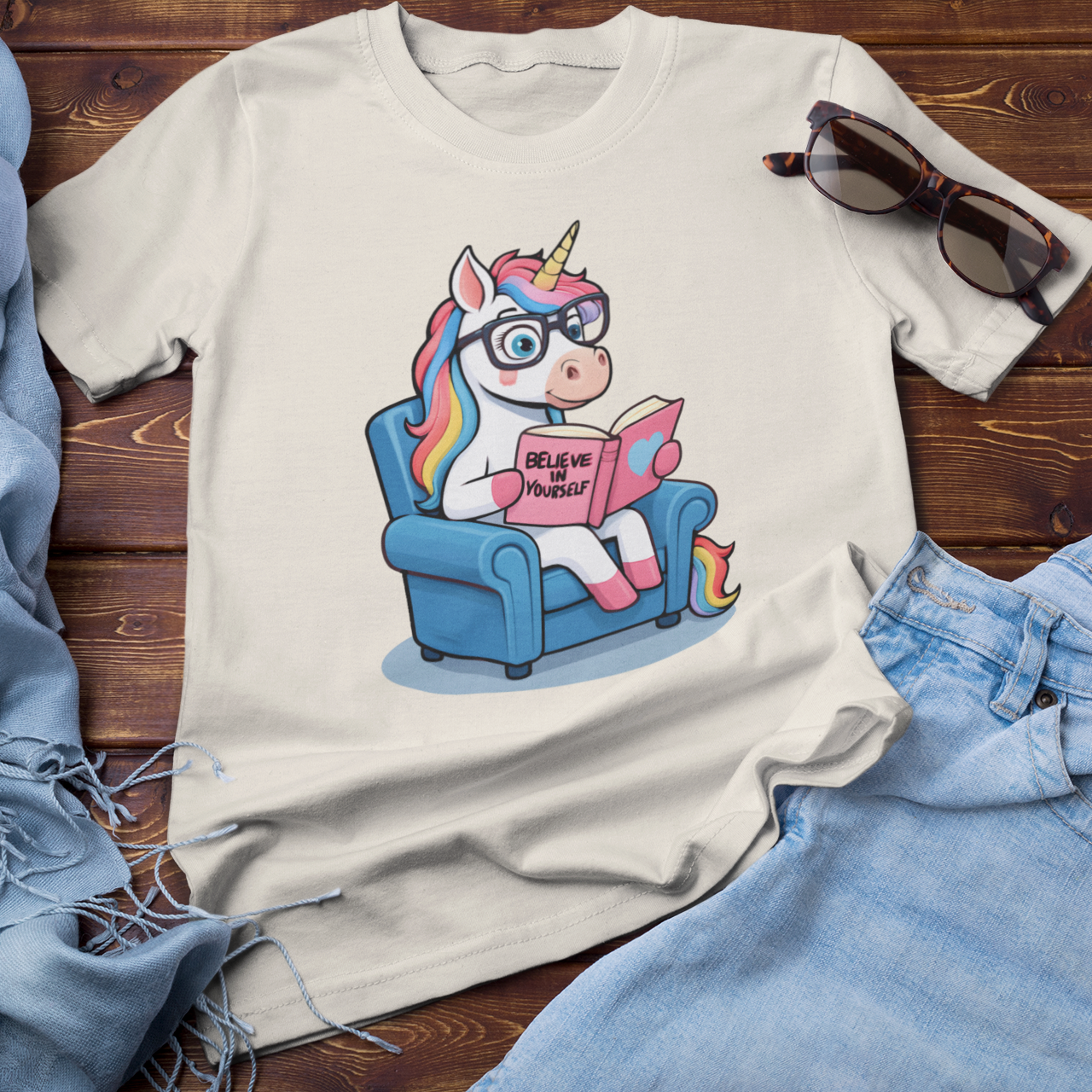 Real Belonging T-Shirt Natural / S Unicorn Believe in Yourself Reading T-Shirt
