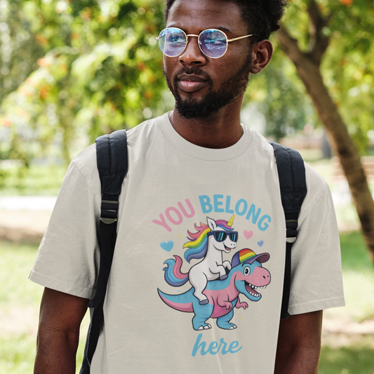 Real Belonging T-Shirt Natural / S You Belong Here Queer Unicorn & T-Rex T-shirt
