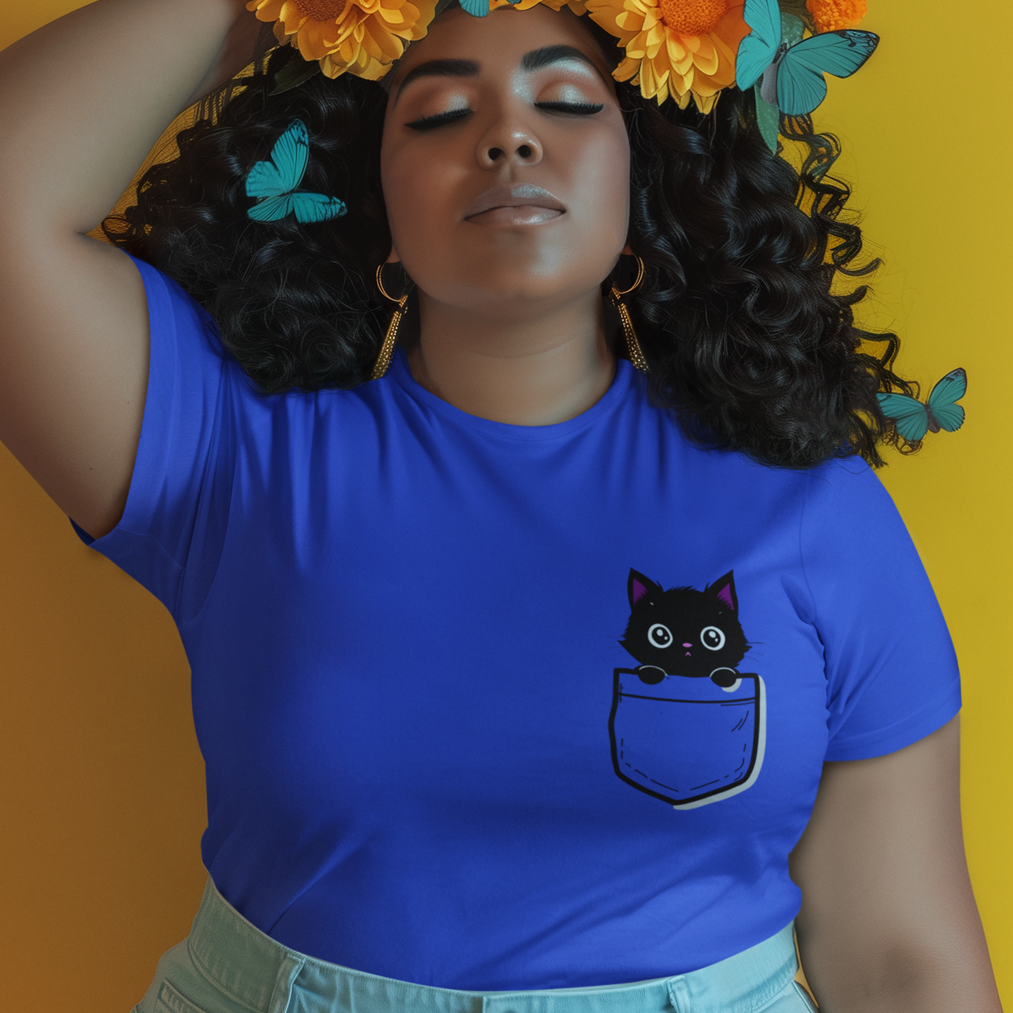 Real Belonging T-Shirt Royal / S Black Cat Pocket Kitty T-shirt