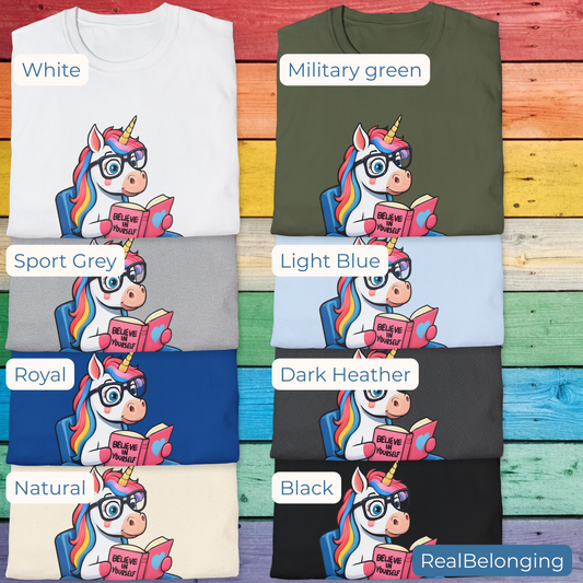 Real Belonging T-Shirt Unicorn Believe in Yourself Reading T-Shirt