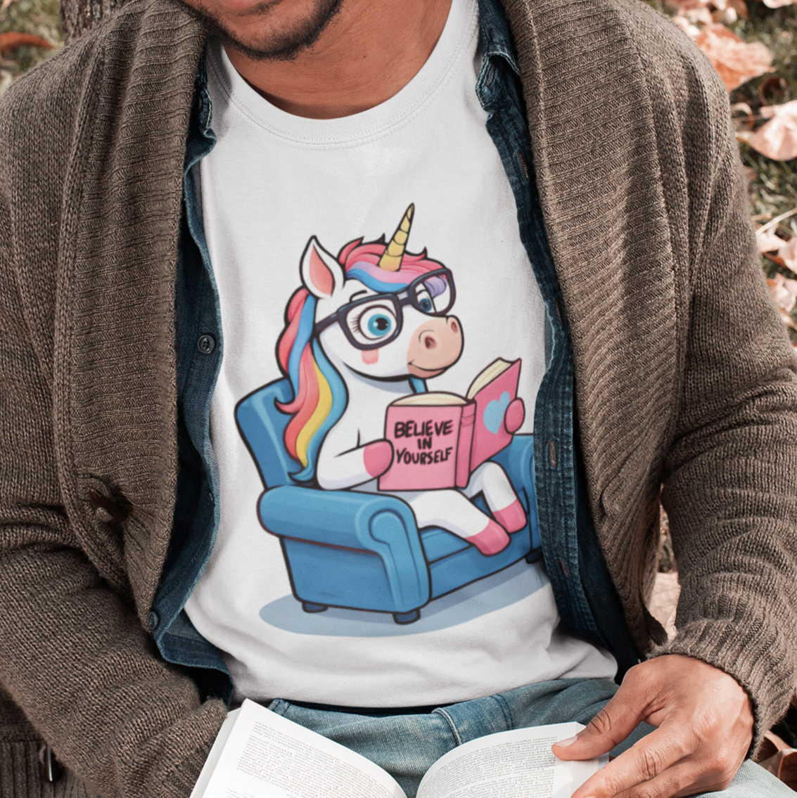 Real Belonging T-Shirt White / S Unicorn Believe in Yourself Reading T-Shirt