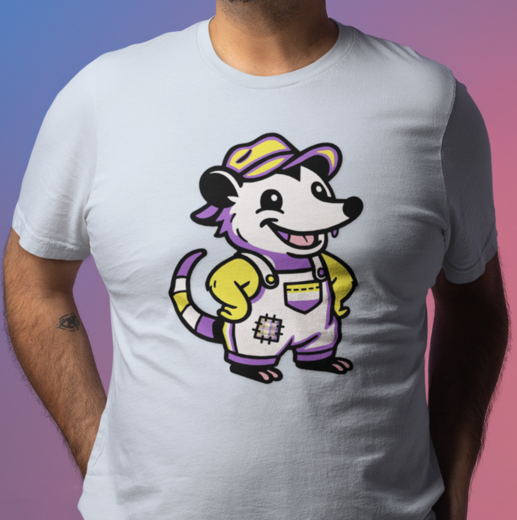 T-Shirt Adorable AF Non-Binary Possum Pride T-Shirt | Hillbilly Queer Critter