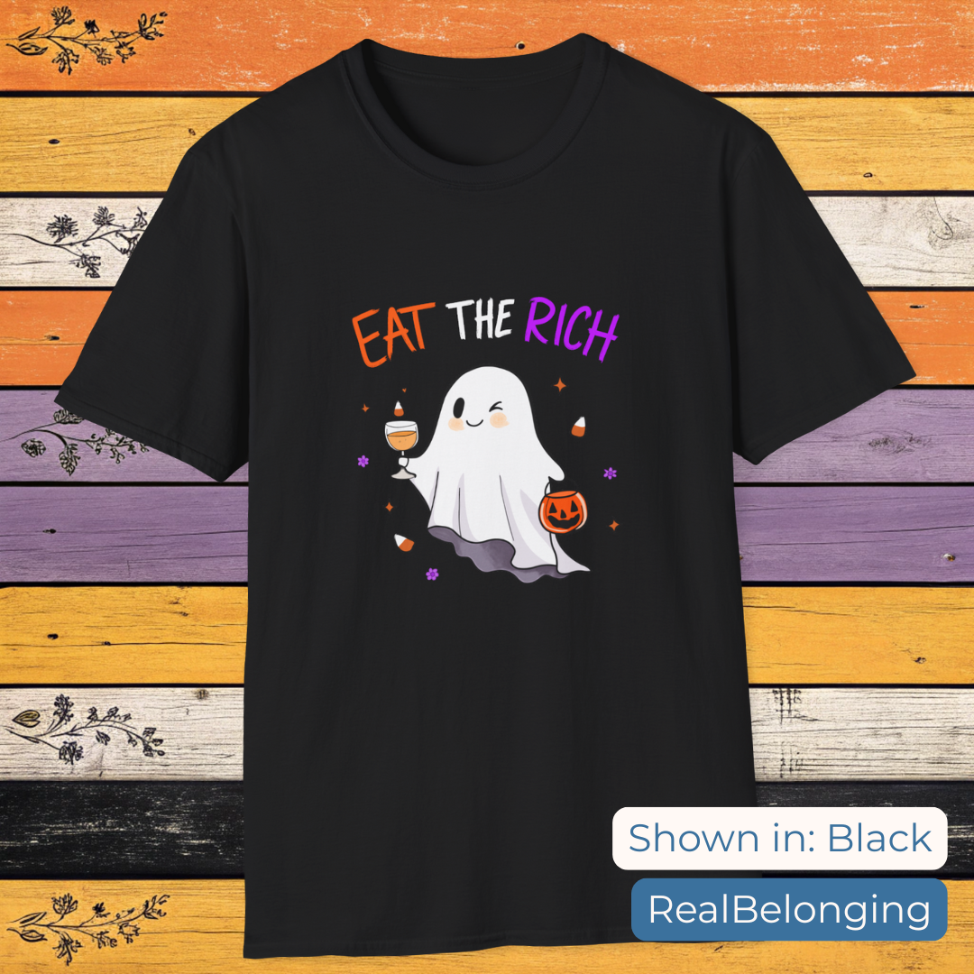 T-Shirt Black / S Cute Ghost “Eat the Rich” Halloween Anti-Capitalist T-Shirt