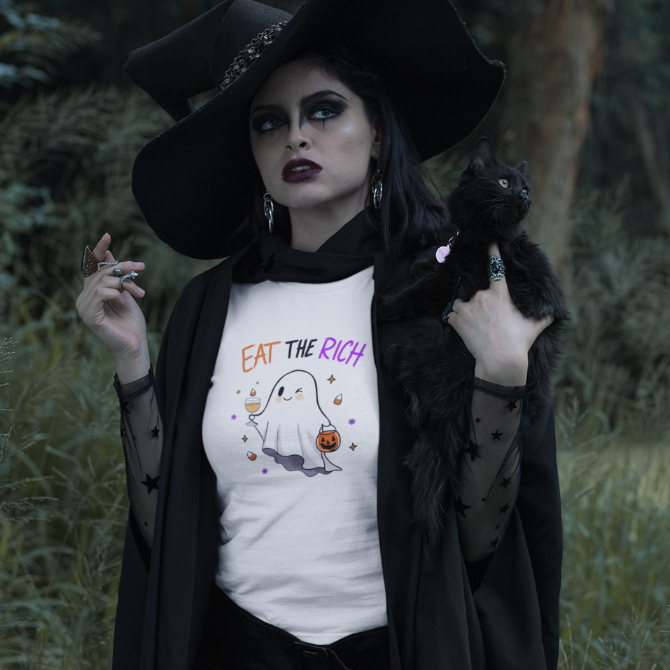 T-Shirt Cute Ghost “Eat the Rich” Halloween Anti-Capitalist T-Shirt