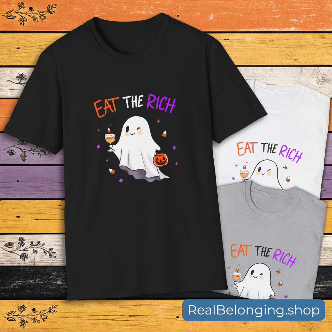 T-Shirt Cute Ghost “Eat the Rich” Halloween Anti-Capitalist T-Shirt