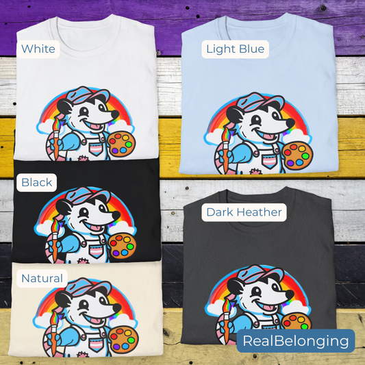 T-Shirt Dark Heather / S Adorable AF Trans Possum Rainbow Painter