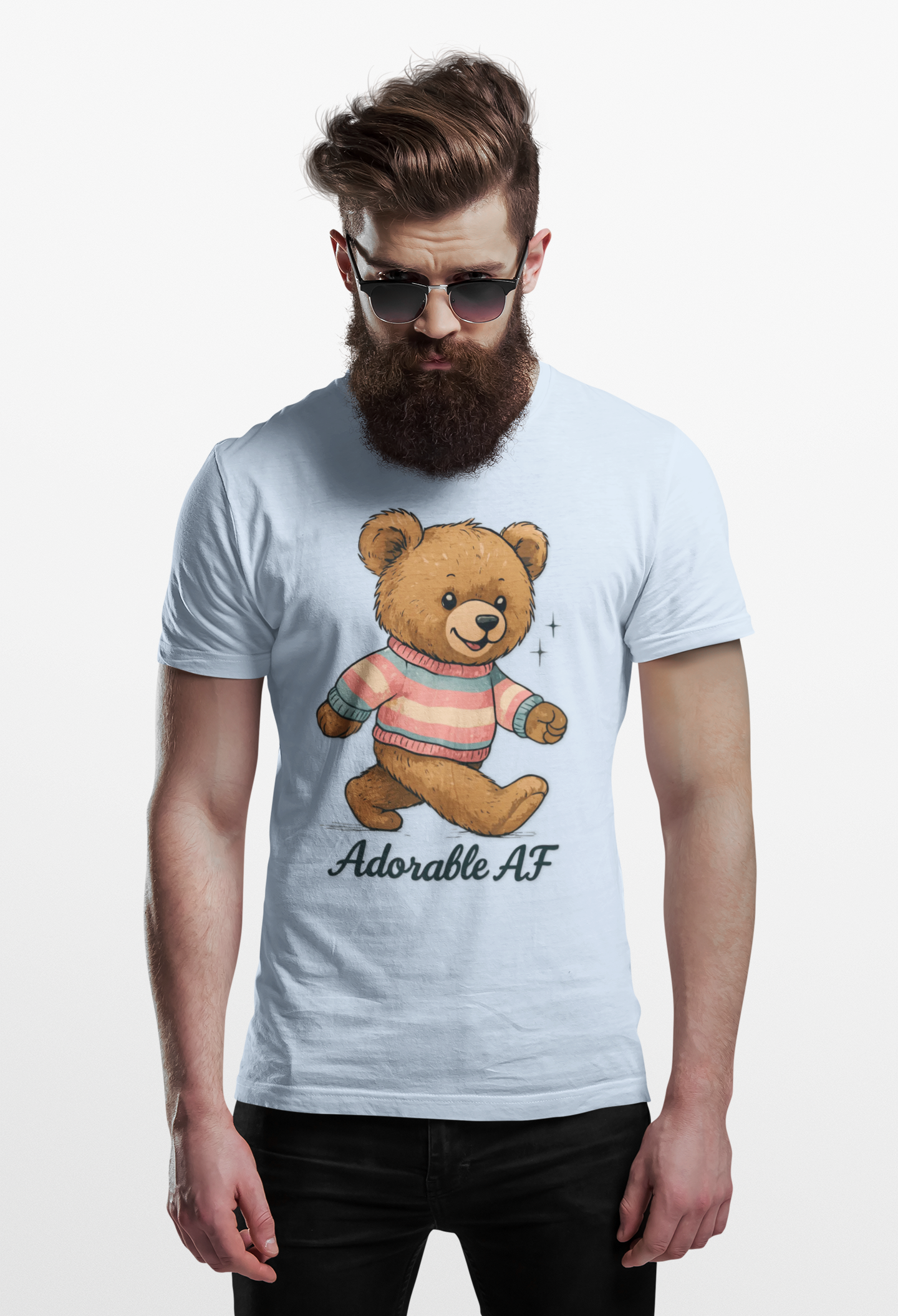 T-Shirt Light Blue / S Adorable AF Teddy Bear in Blue & Pink Sweater T-shirt