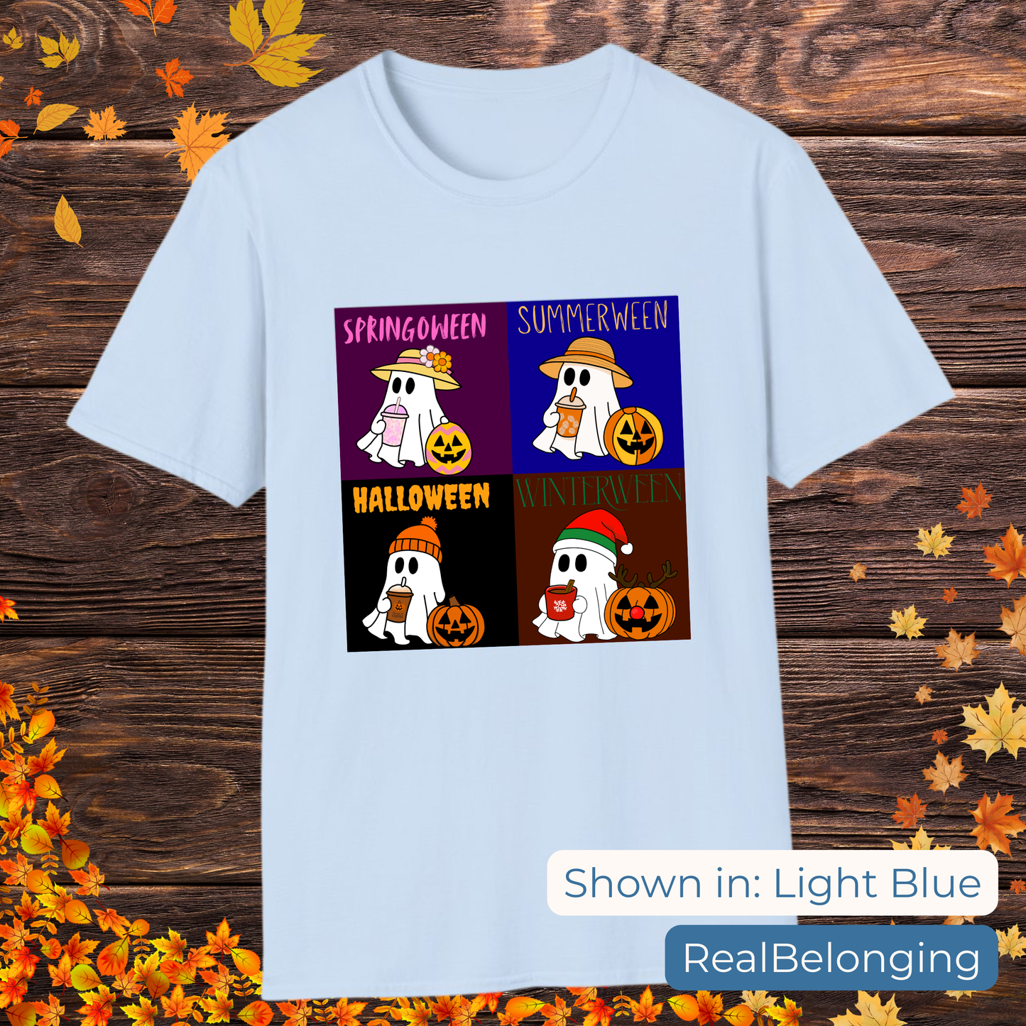 T-Shirt Light Blue / S Four Seasons Year-Round Halloween Ghost T-Shirt