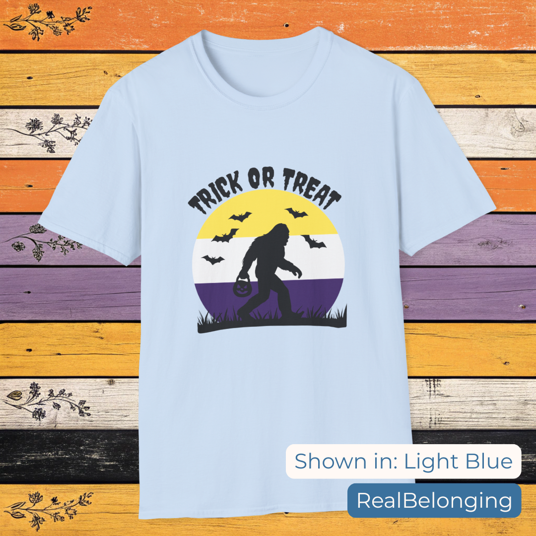 T-Shirt Light Blue / S Trick or Treat Non-Binary Sasquatch Halloween Shirt