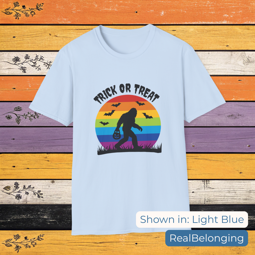 T-Shirt Light Blue / S Trick or Treat Rainbow Sasquatch Halloween Shirt
