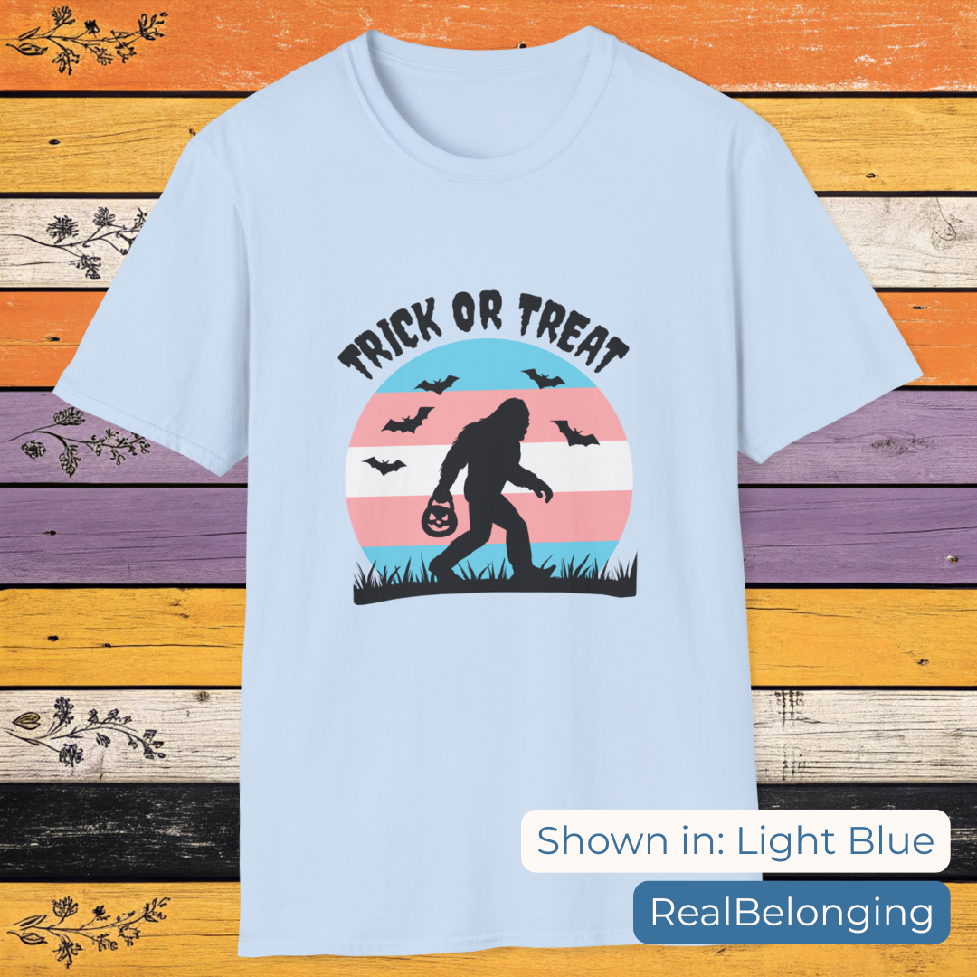 T-Shirt Light Blue / S Trick or Treat Transgender Sasquatch Halloween Shirt