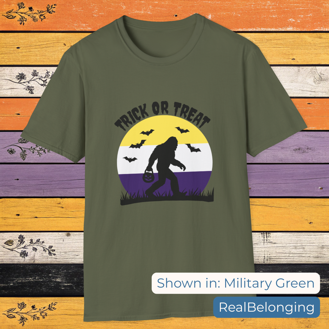 T-Shirt Military Green / S Trick or Treat Non-Binary Sasquatch Halloween Shirt