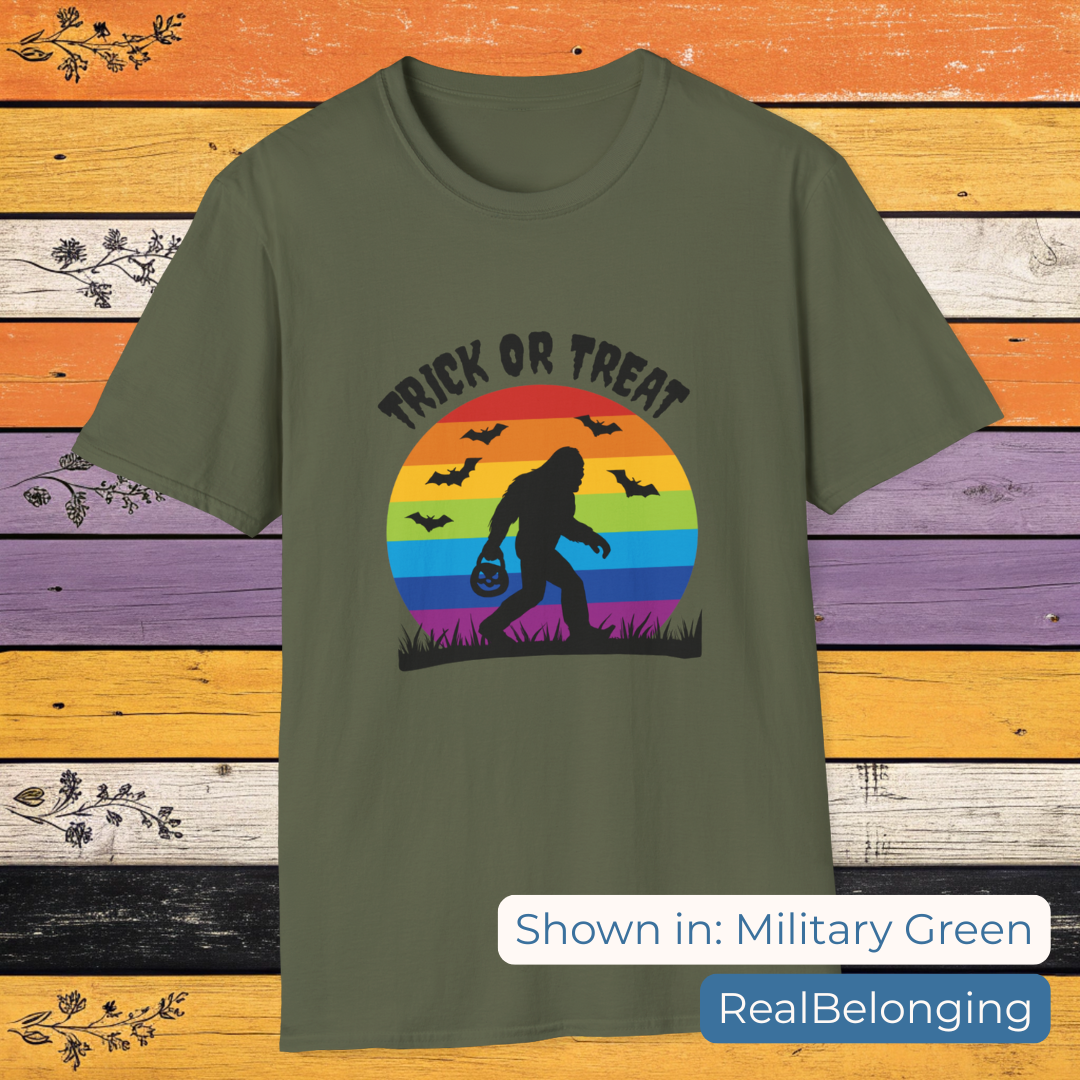 T-Shirt Military Green / S Trick or Treat Rainbow Sasquatch Halloween Shirt