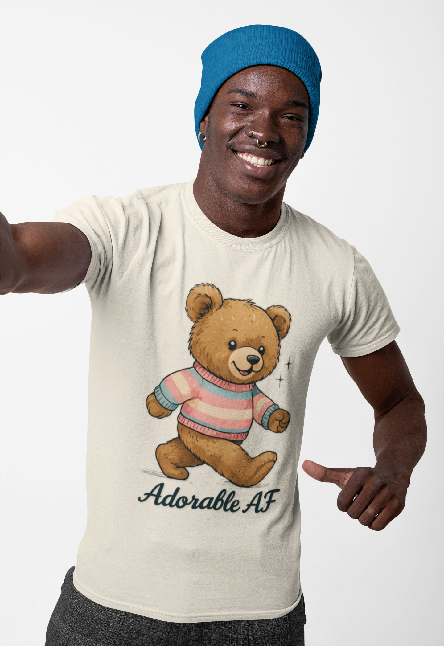 T-Shirt Natural / S Adorable AF Teddy Bear in Blue & Pink Sweater T-shirt
