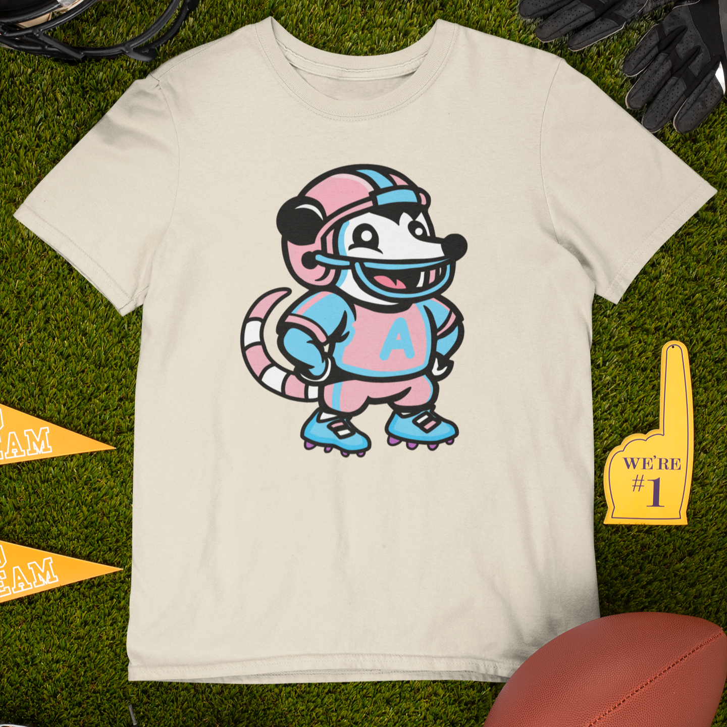 T-Shirt Natural / S / White Adorable AF Football Possum T-Shirt | 4 Fur Color Choices | Team Trans