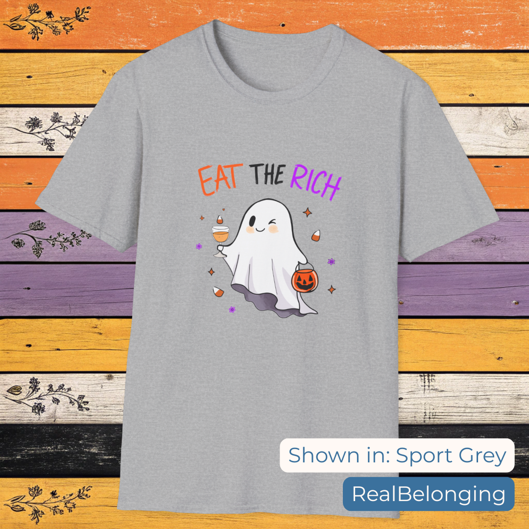 T-Shirt Sport Grey / S Cute Ghost “Eat the Rich” Halloween Anti-Capitalist T-Shirt
