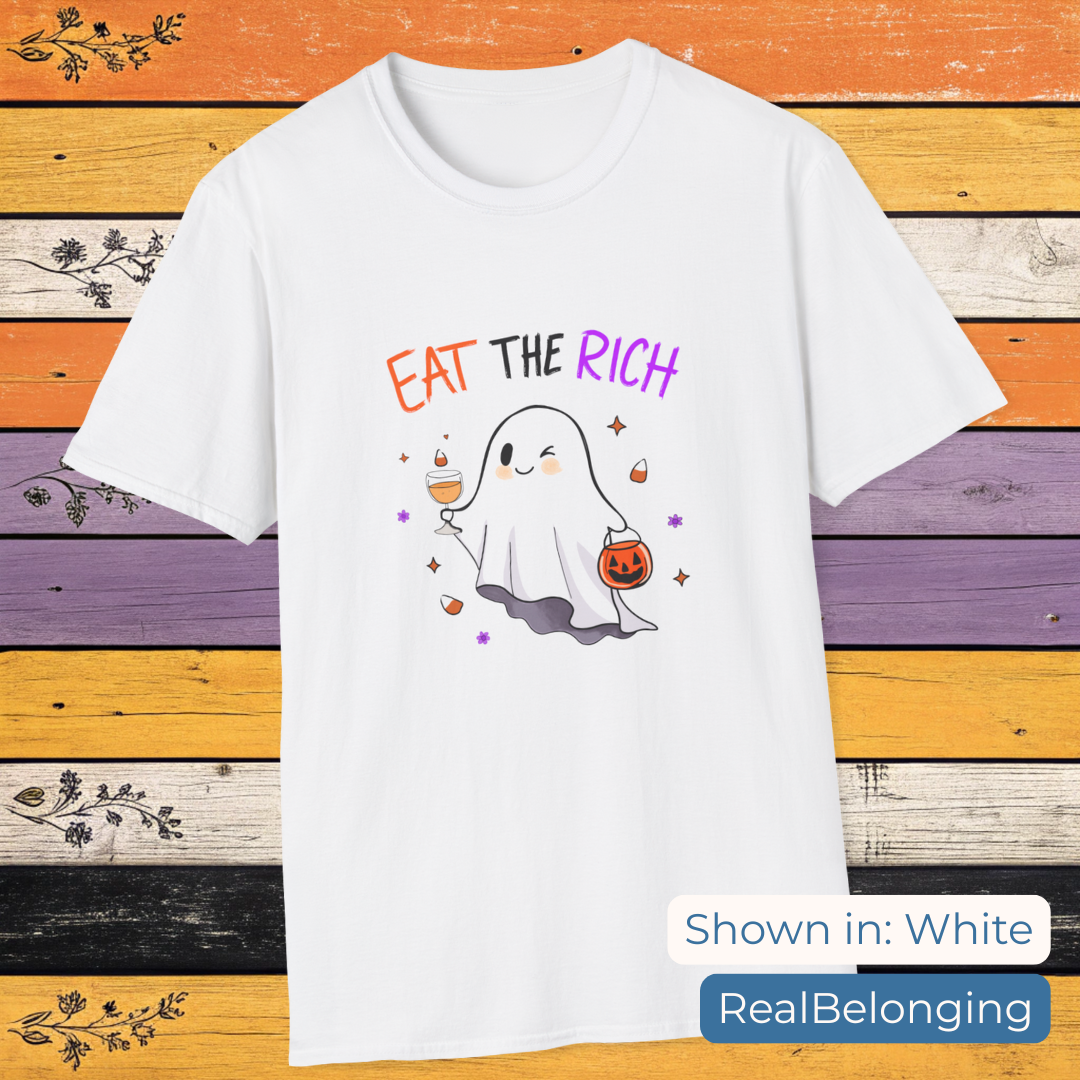 T-Shirt White / S Cute Ghost “Eat the Rich” Halloween Anti-Capitalist T-Shirt