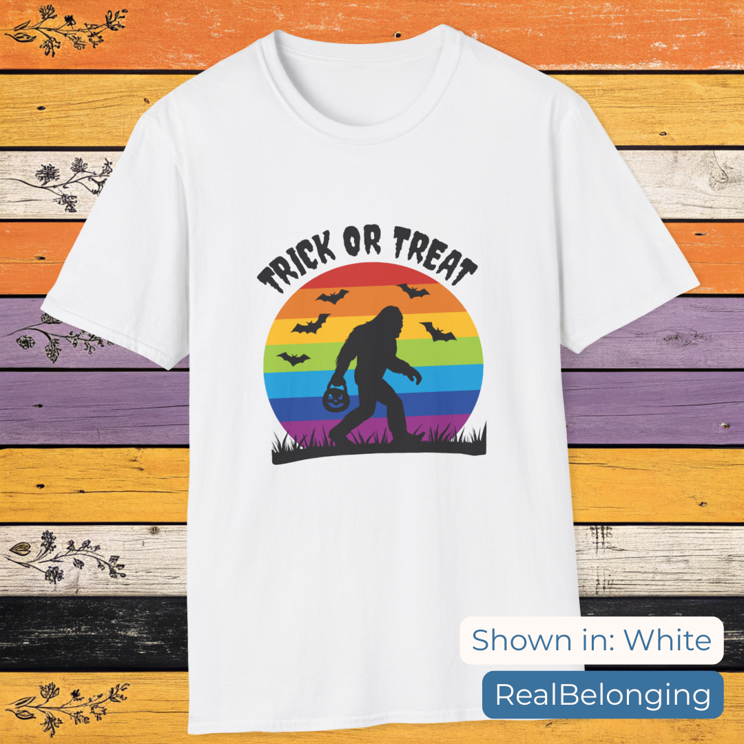 T-Shirt White / S Trick or Treat Rainbow Sasquatch Halloween Shirt