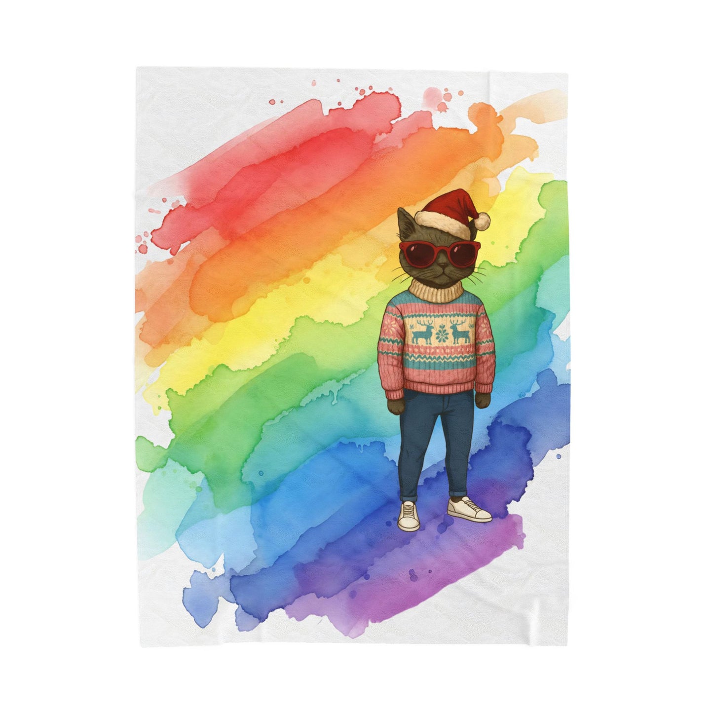 Santa Claws Cool Cat | Velveteen Plush Blanket Throw