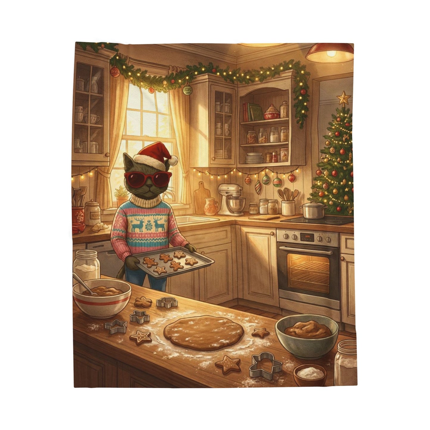 Santa Claws Cookie Cutter Cat | Velveteen Plush Blanket Throw