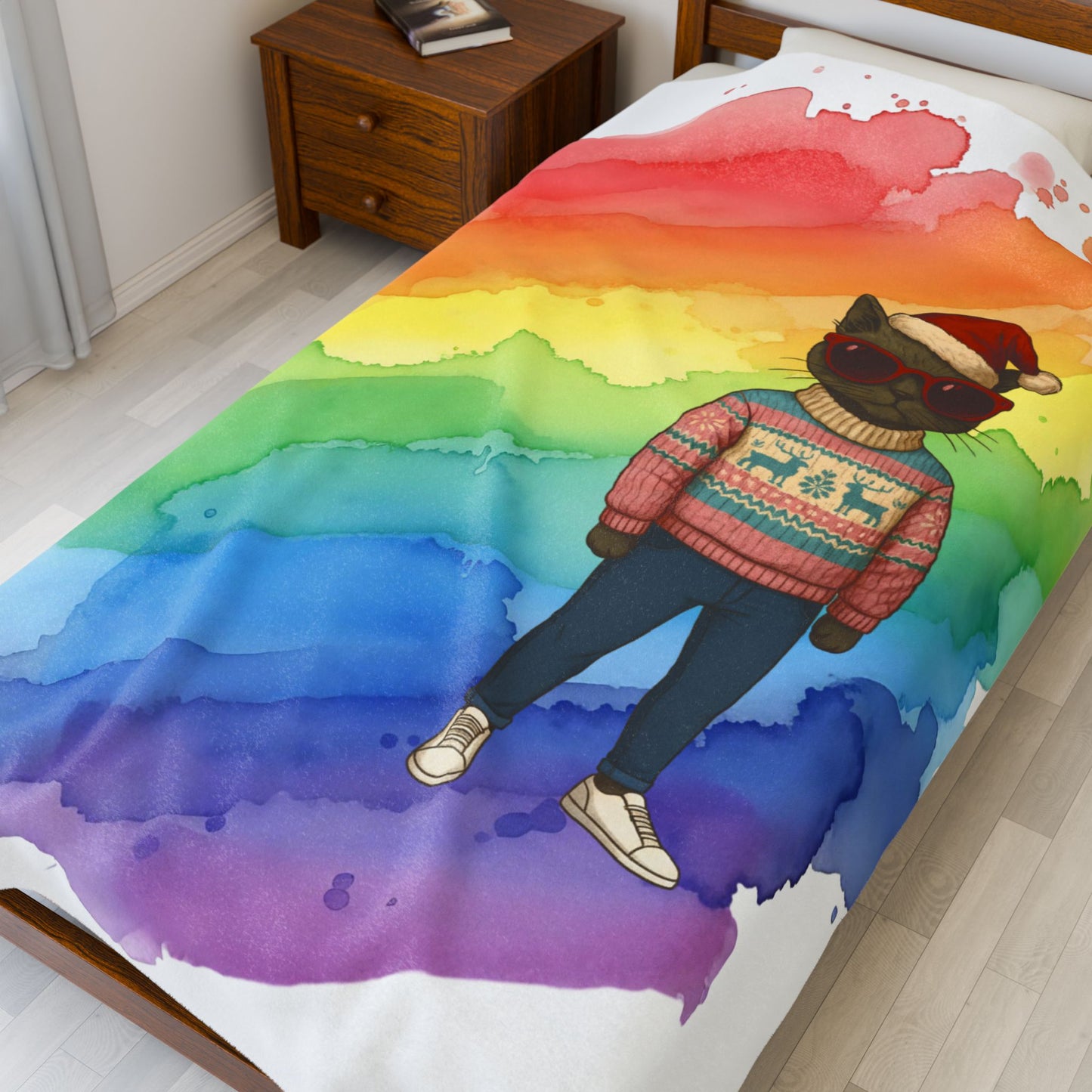 Santa Claws Cool Cat | Velveteen Plush Blanket Throw