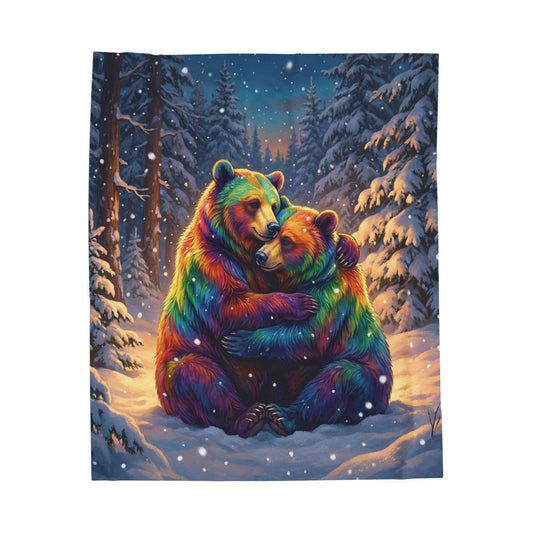 Rainbow Bears Winter Warmth | Velveteen Plush Blanket Throw