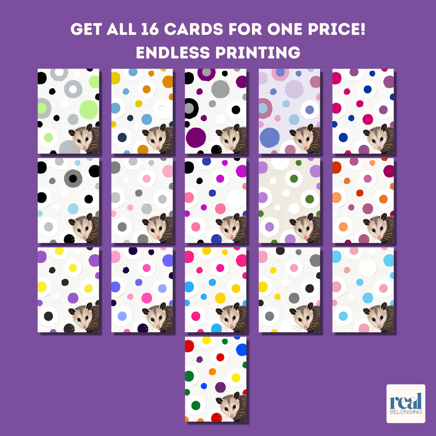 16-Identity LGBTQ+ Opossum Spots Greeting Card Mega-Pack