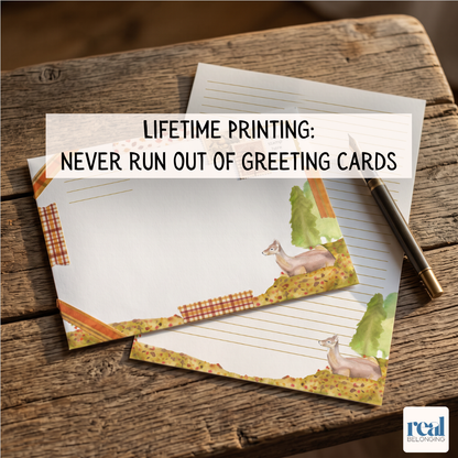 Envelope with washi tape and lined watercolor letter paper with a fountain pen resting on a wooden bench