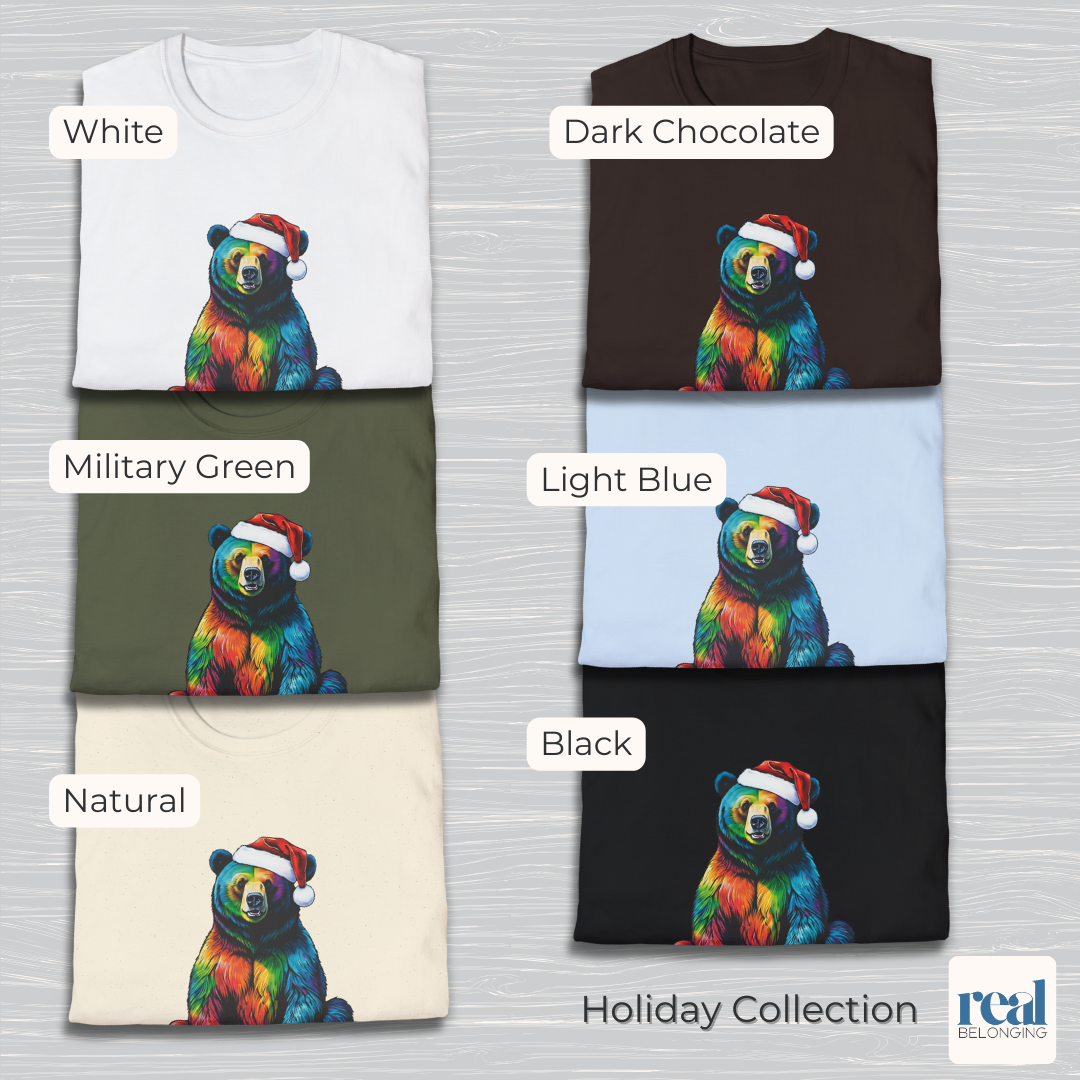 Rainbow Bear Santa Hat T-shirt