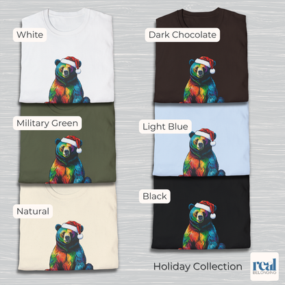 Rainbow Bear Santa Hat T-shirt