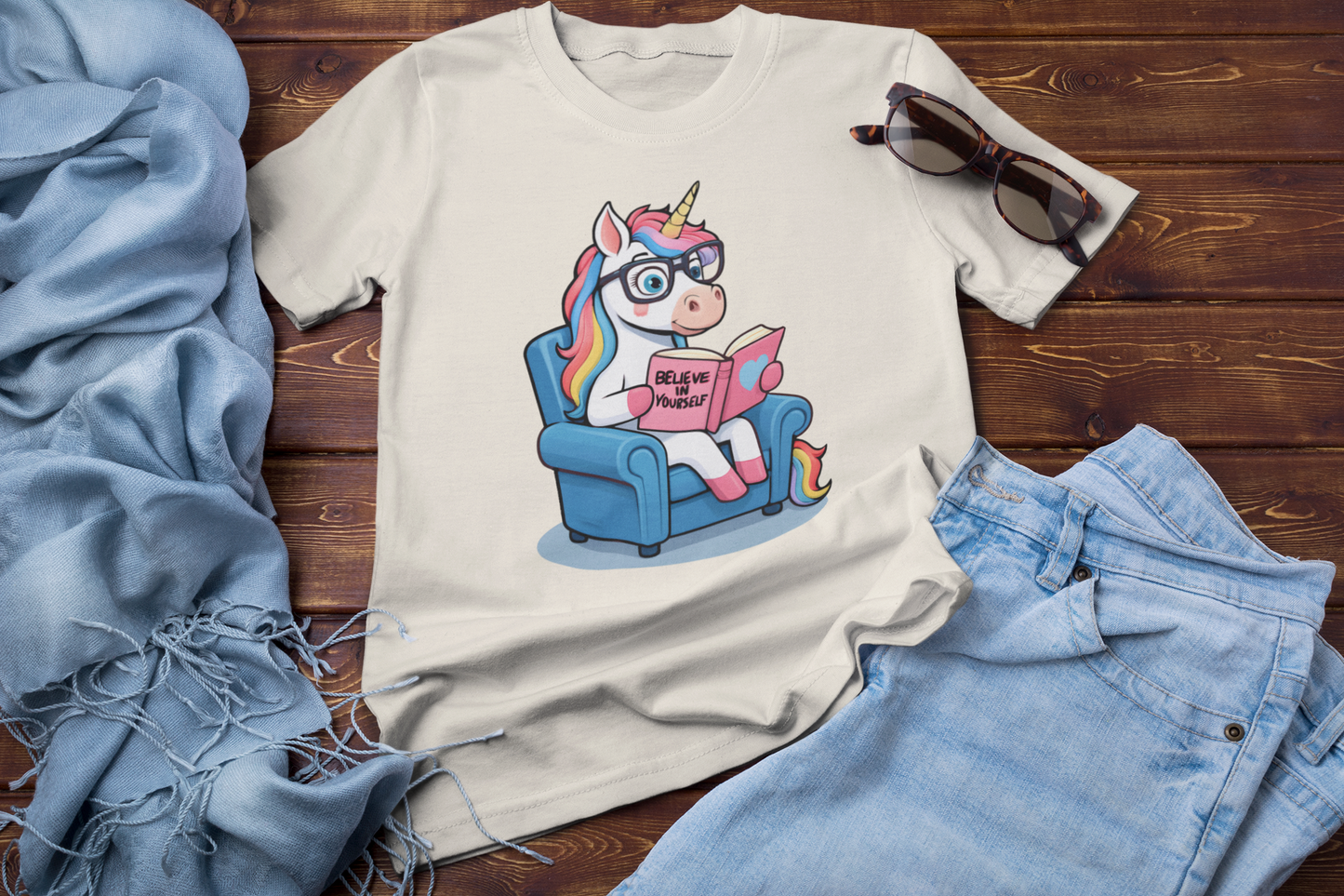 Unicorn Believe in Yourself Reading T-Shirt