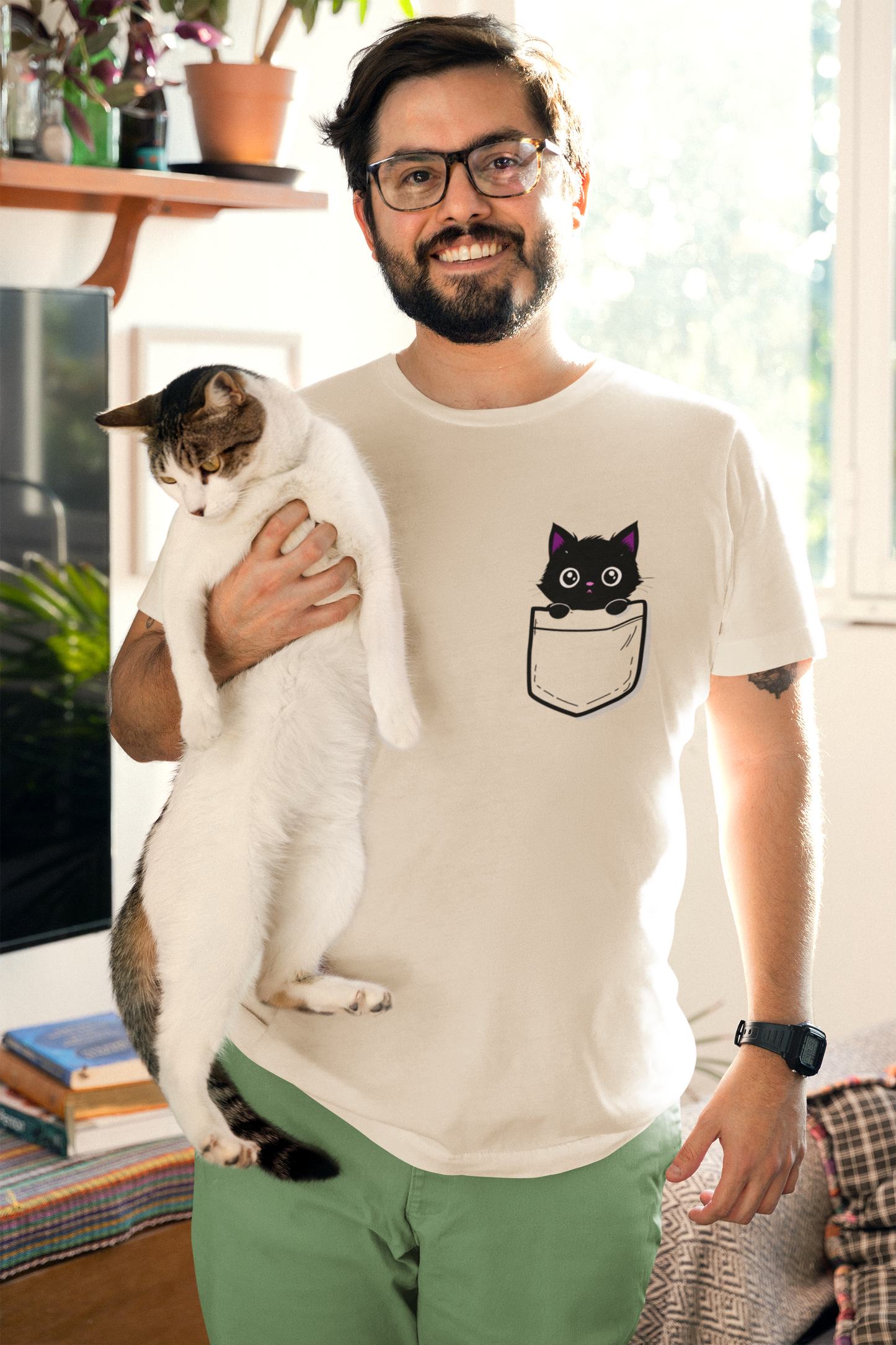 Black Cat Pocket Kitty T-shirt