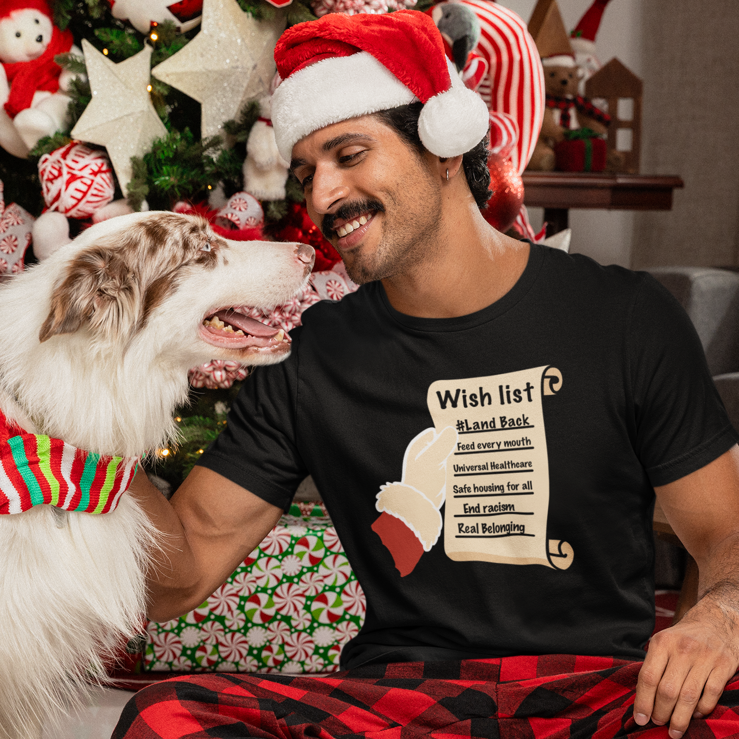 Santa’s Wishlist T-Shirt – #LandBack, Justice & Care for All