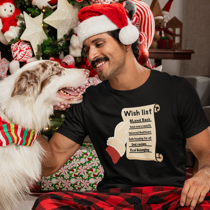 Santa’s Wishlist T-Shirt – #LandBack, Justice & Care for All