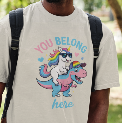 You Belong Here | Queer Unicorn & T-Rex T-shirt