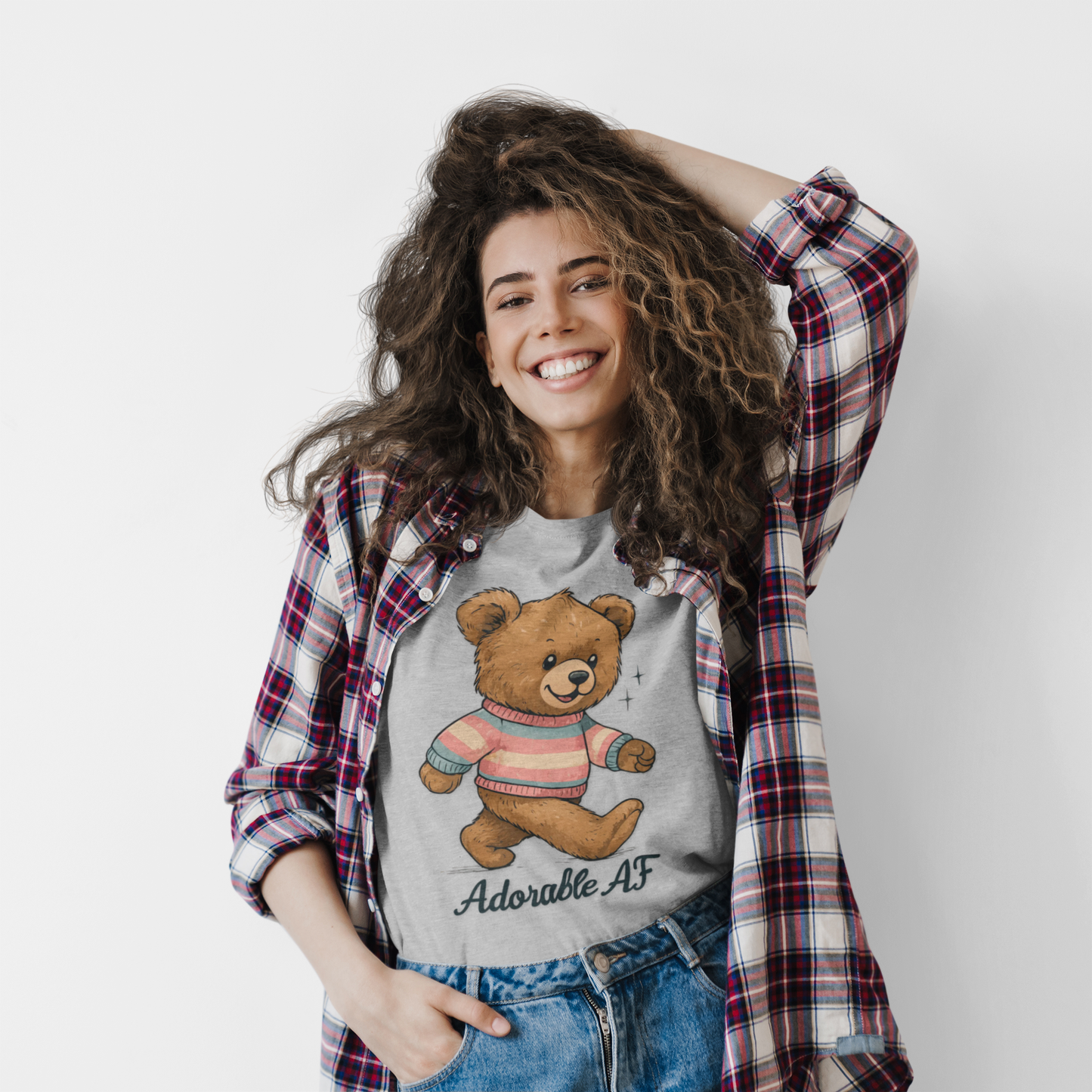Adorable AF Teddy Bear in Blue & Pink Sweater T-shirt