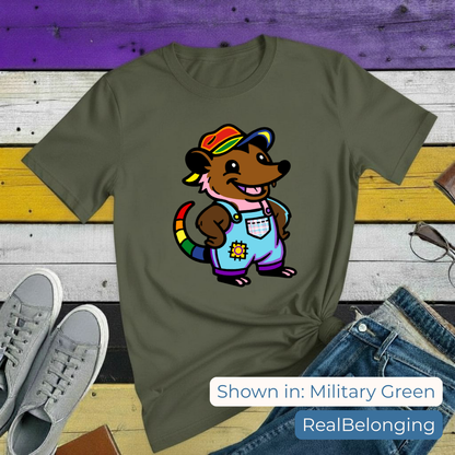 Adorable AF Rainbow Progress Pride Possum T-Shirt | Hillbilly Queer Critter