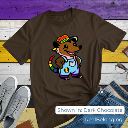 Adorable AF Rainbow Progress Pride Possum T-Shirt | Hillbilly Queer Critter