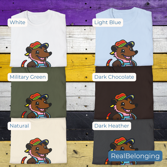Adorable AF Rainbow Progress Pride Possum T-Shirt | Hillbilly Queer Critter