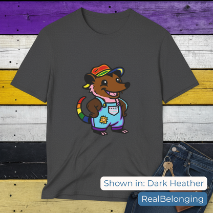 Adorable AF Rainbow Progress Pride Possum T-Shirt | Hillbilly Queer Critter